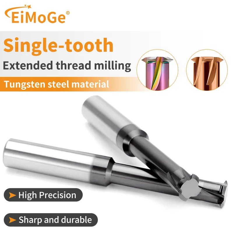 

EiMoGe Single Tooth Tungsten Steel Thread Milling Cutter CNC Internal Machining Tool M1.4 M1.6 M2 M2.5 M3 M4 M5-M16X100L Taps