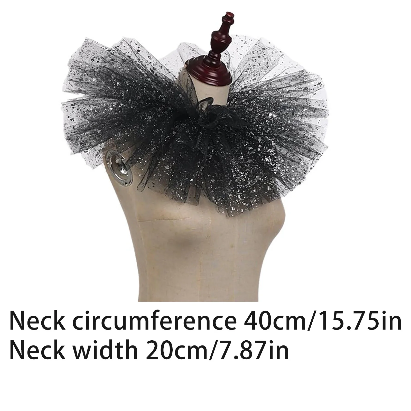 Women Halloween Masquerade Layered Tulle Ruffled Collar Mesh Shawl Costume Accessory for Stage Performance Cosplay Party