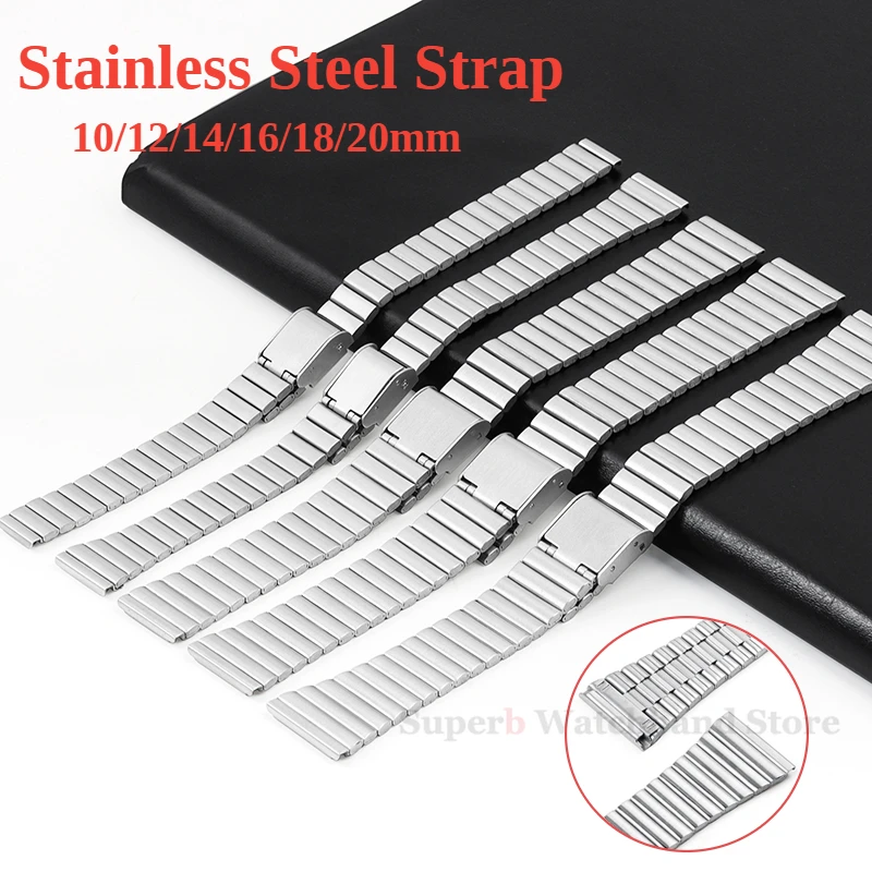 10/12/14/16/18/ 20mm Stainless Steel Strap Universal Watch Bands for Seiko Ultra-thin Metal Bracelet Replacement for Men Women