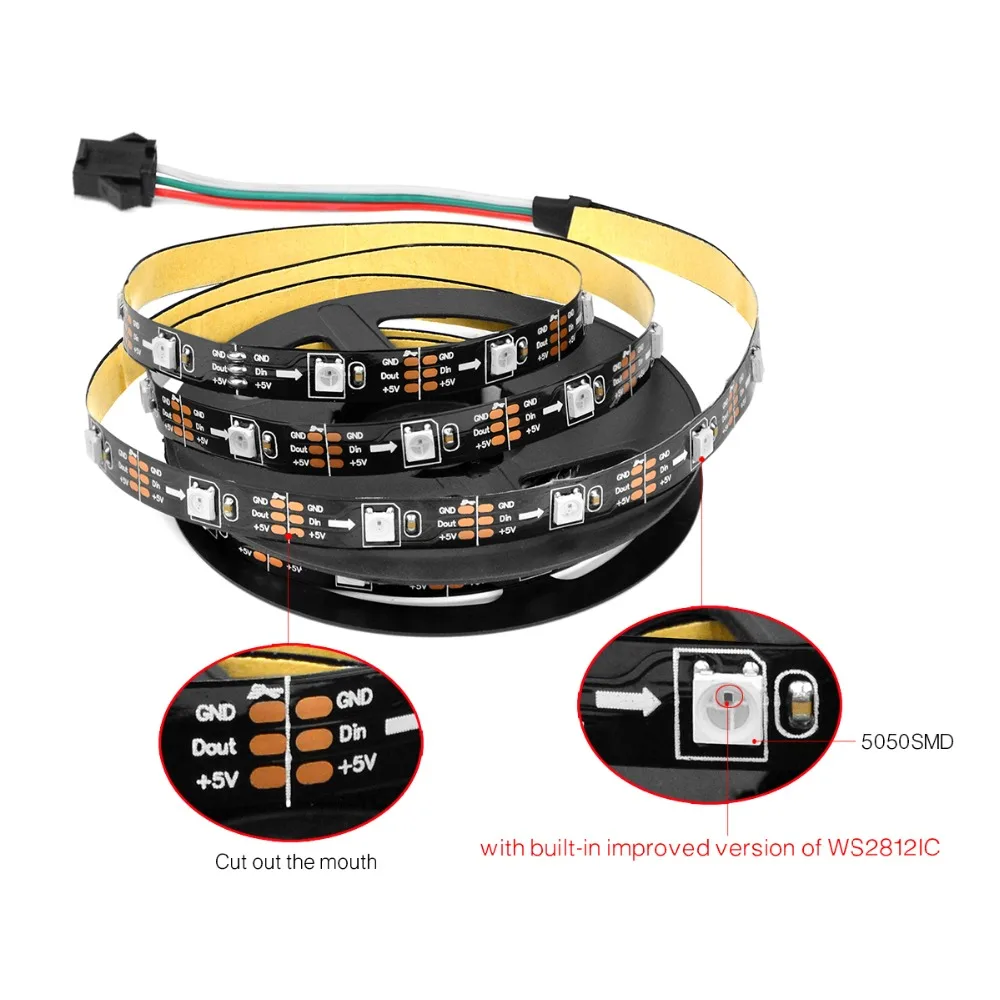 1M 2M 3M 4M 5M WS2812 USB 5V led pixel Strip light RGB LED Neon Rope tape lamp Dream Color Smart Individually Addressable