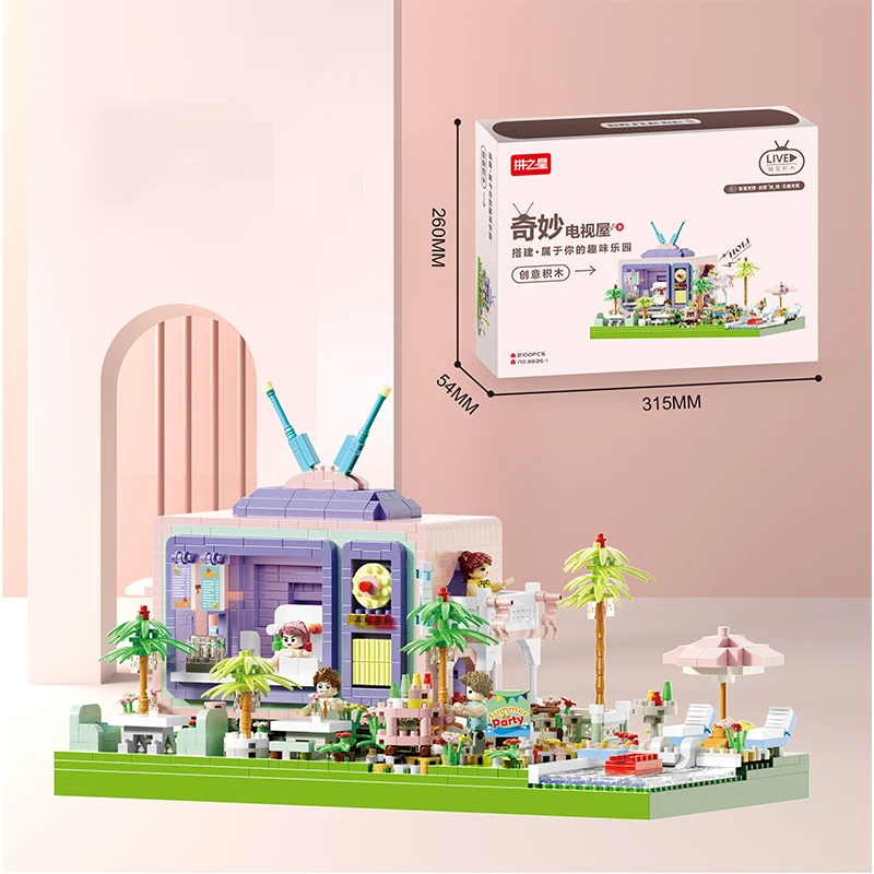 Mini City Street View Villa Party Coffee Shop Building Blocks Moc TV House Assembling Model Bricks Friends Children Toys Gift