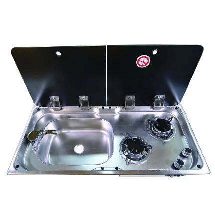 High Quality Two-Burner Gas Hob Sink Combo Stainless Steel Tempered Glass RV Motorhome Caravan Campervan Boat Yacht Kitchen