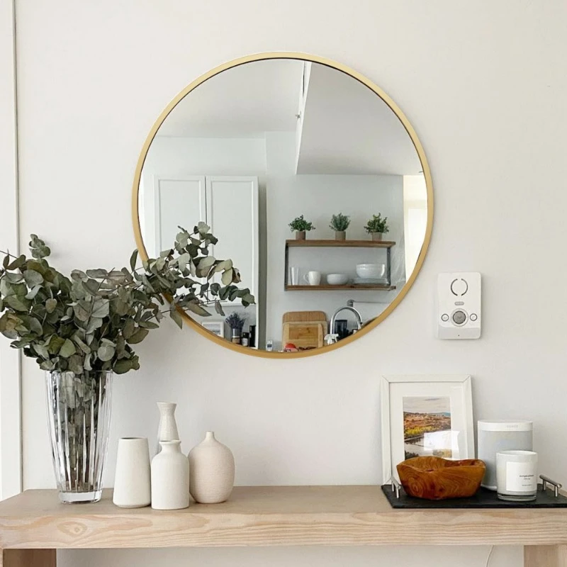 

16" X 16" Round Assimetric Bathroom Mirror Wall Vintage Vanity Metal Toilet Bath Mirror Gold Mirrors For Makeup Bathroom Items