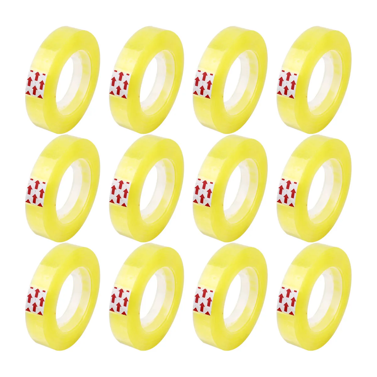 12 pcs Transparent Yellow Tape Clear Packing Office School Sealing Shipping Adhesive Box Craft Paper Gift Binding BOPP Strong