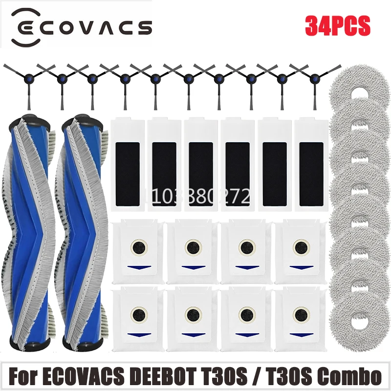 For ( Ecovacs T30S/ T30S AI / T30S PRO / T30S PRO OMNI / T30S COMBO ) Parts Main Roller Side Brush Hepa Filter Mop Cloth