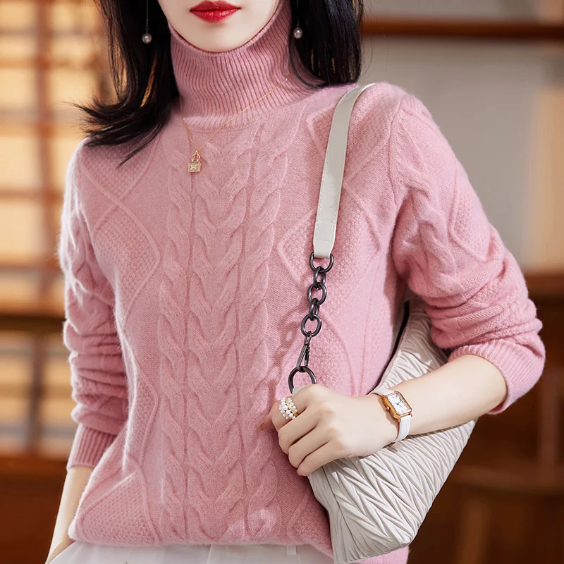 

Fall/Winter New Twisted Female High Collar Thickened Loose Wool Twist Knitted Bottom Shirt Plus Size Sweater