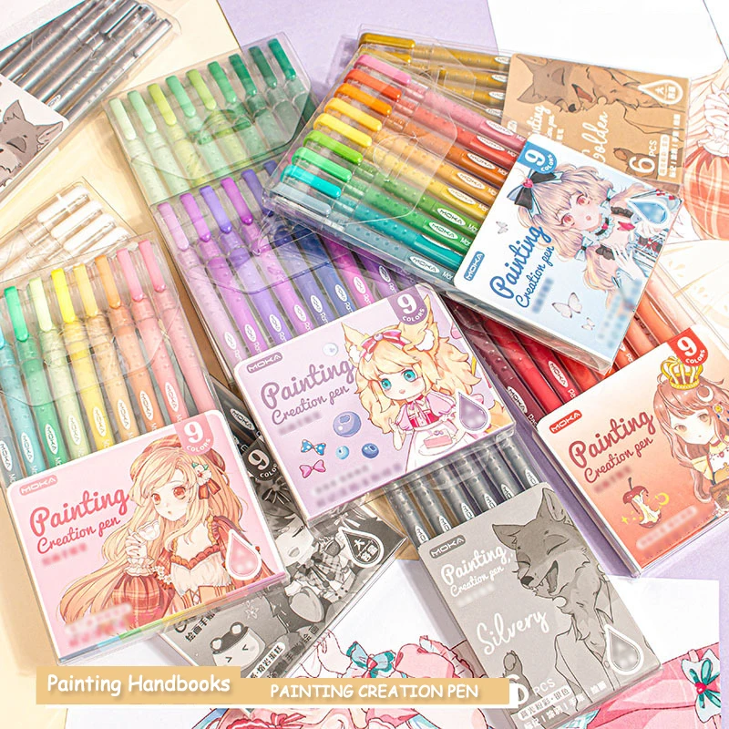 최신 6 색 Morandi 다채로운 젤 펜 컬러 아트 마커 노트 그림 낙서 컬러 펜 편지지 사무실 학교 용품