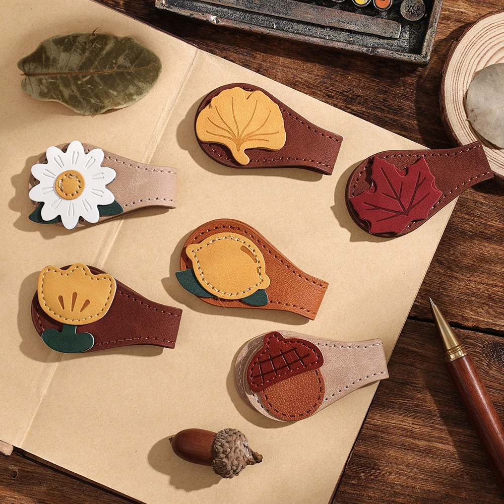 1 قطعة المرجعية الجلدية المغناطيسية اليدوية مخيط مشبك للكتب مع شرابة في النباتات الفواكه تصميم القراءة مخطط ملحق المرجعية #4