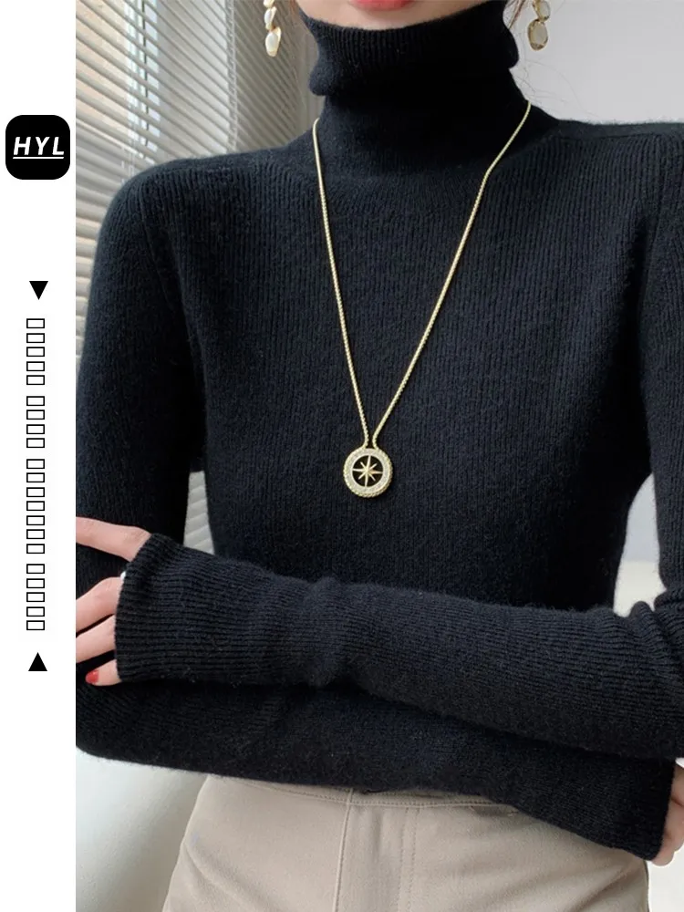 

Вязаный облегающий топ с высоким воротником, женский базовый слой, осень-зима, модный корейский длинный свек, стандартный крой