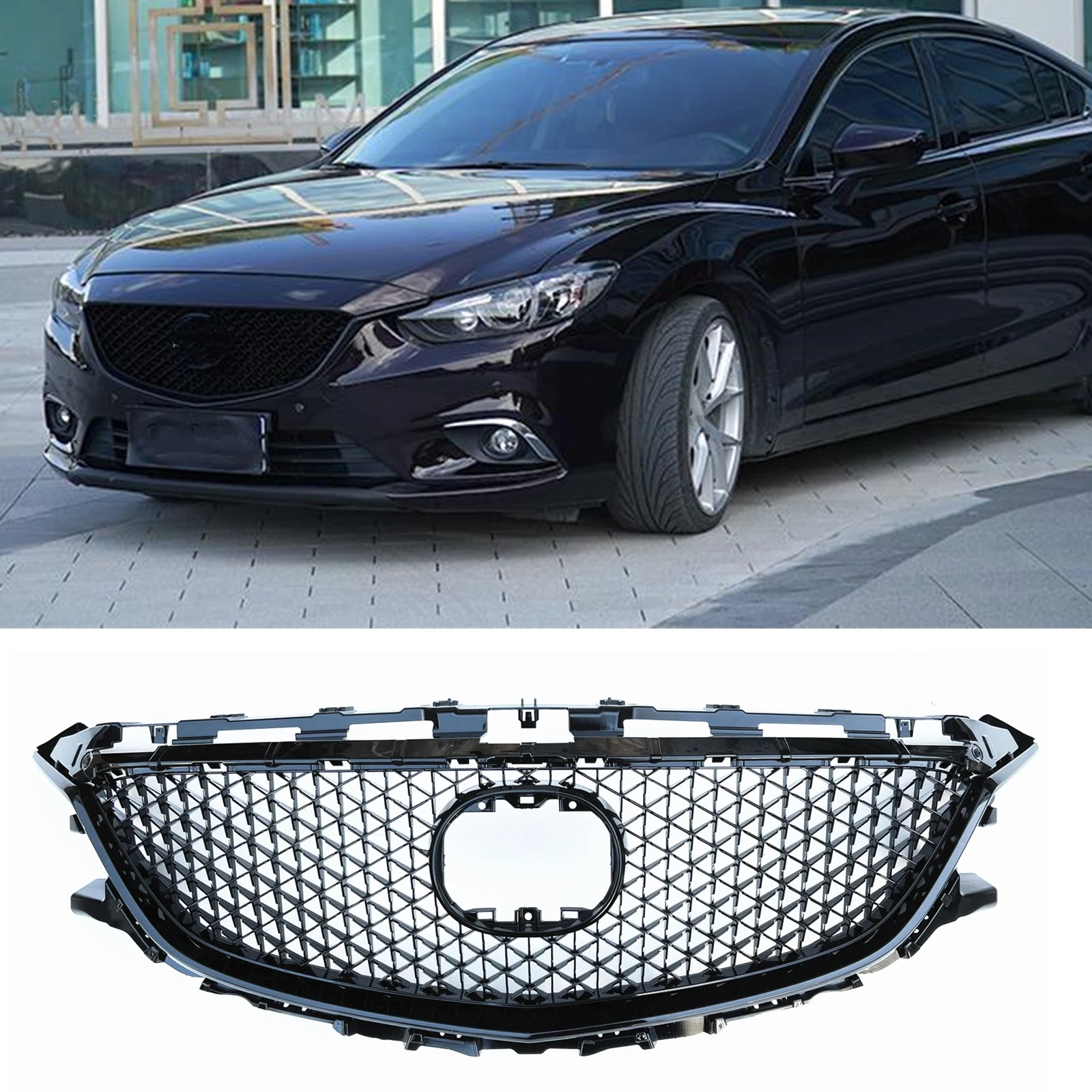 

For Mazda 6 Atenza 2014-2016 Honeycomb Style Racing Grills Front Grille Mazda6 Upper Bumper Intake Hood Cover Mesh Body Kit Grid