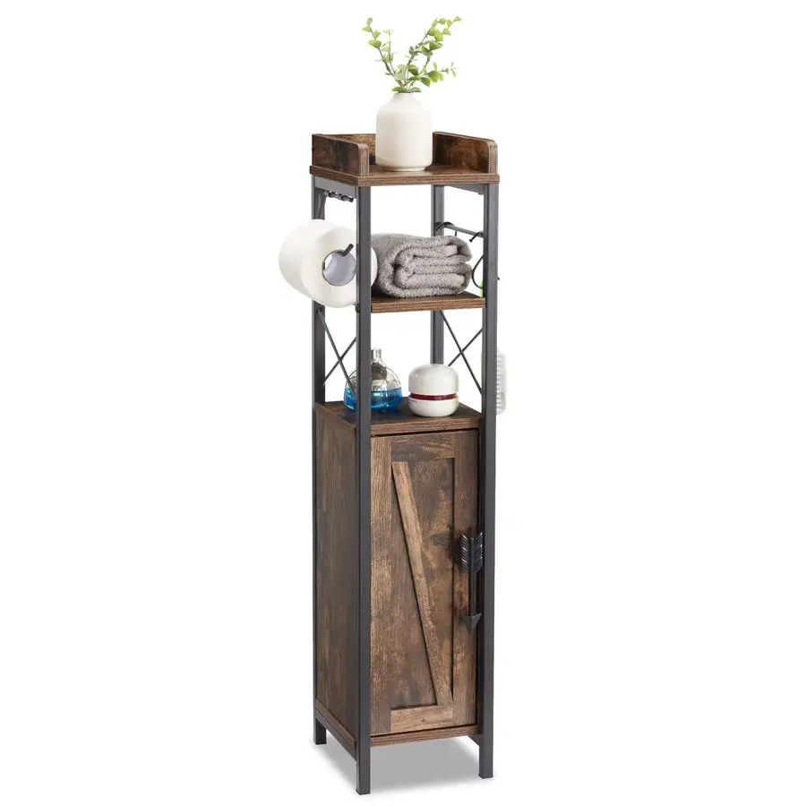 

Small Bathroom Cabinet,Slim Toilet Paper Holder with Dooramp2 Shelves, Upgraded Narrow Storage Organizer for Restroom Bathroom