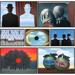 Rene Magritte Surrealism Abstract Artwork False Mirror/The Lovers Poster Canvas Painting Wall Art Pictures Home Room Decor