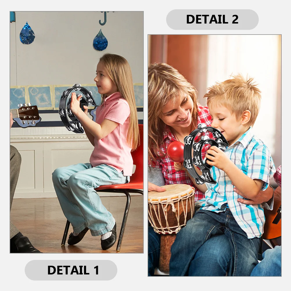 

2pcs Hand Bells Musical Instrument Black Kids Plastic Percussion Tambourine Shaking Bell Easy Hold Play Home KTV Bar