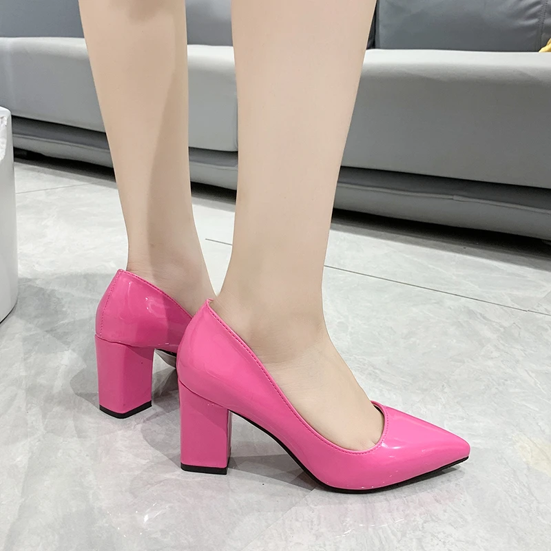 Elegant Thick High Heels Women Pumps 2022 Trend Sexy Ladies Orange Pink Green Purple Dress Party Office Shoes Block Heels Luxury