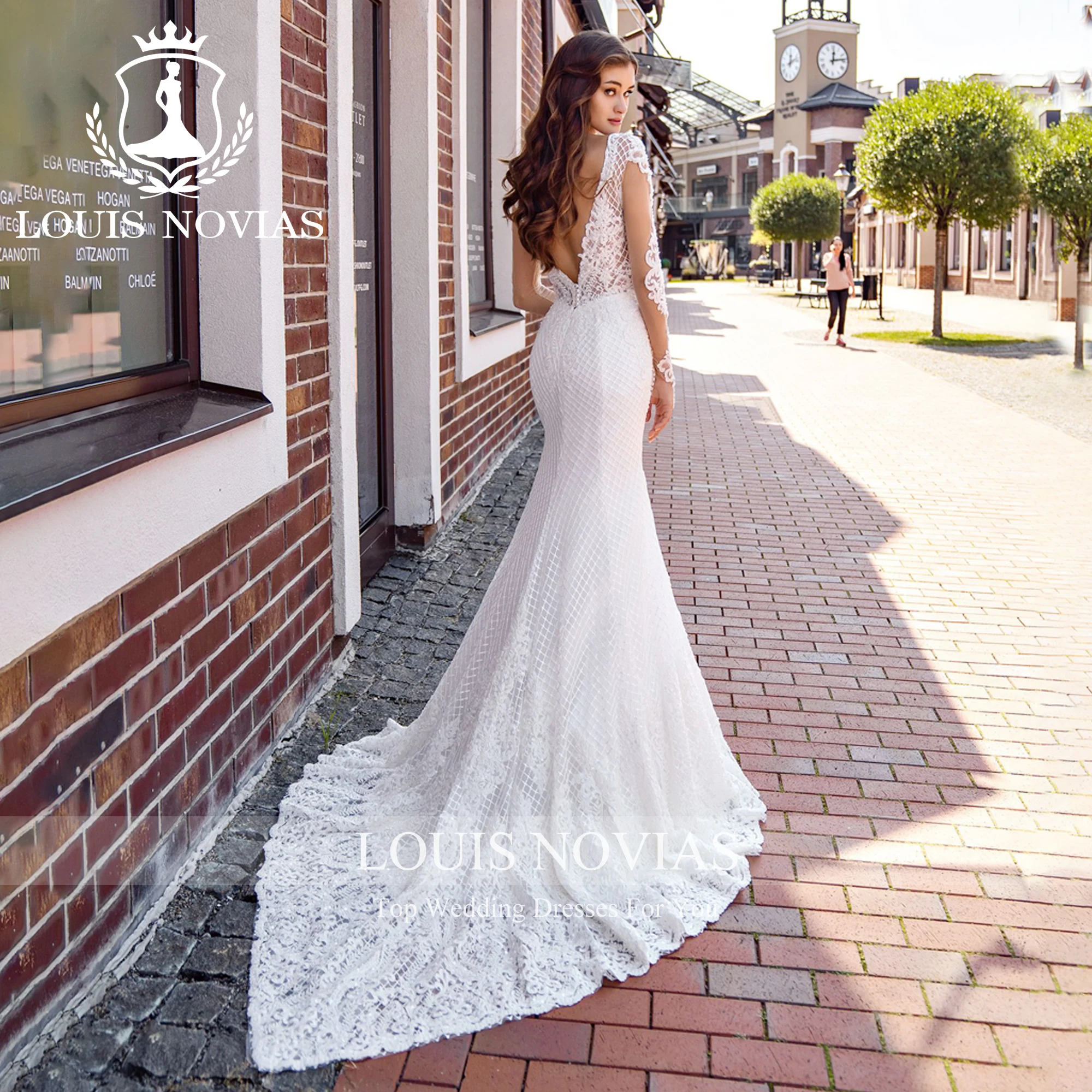 LOUIS NOVIAS Long Sleeve Mermaid Wedding Dress Elegant V-neck Embroidery Backless High Quality Wedding Gown Vestidos De Novia