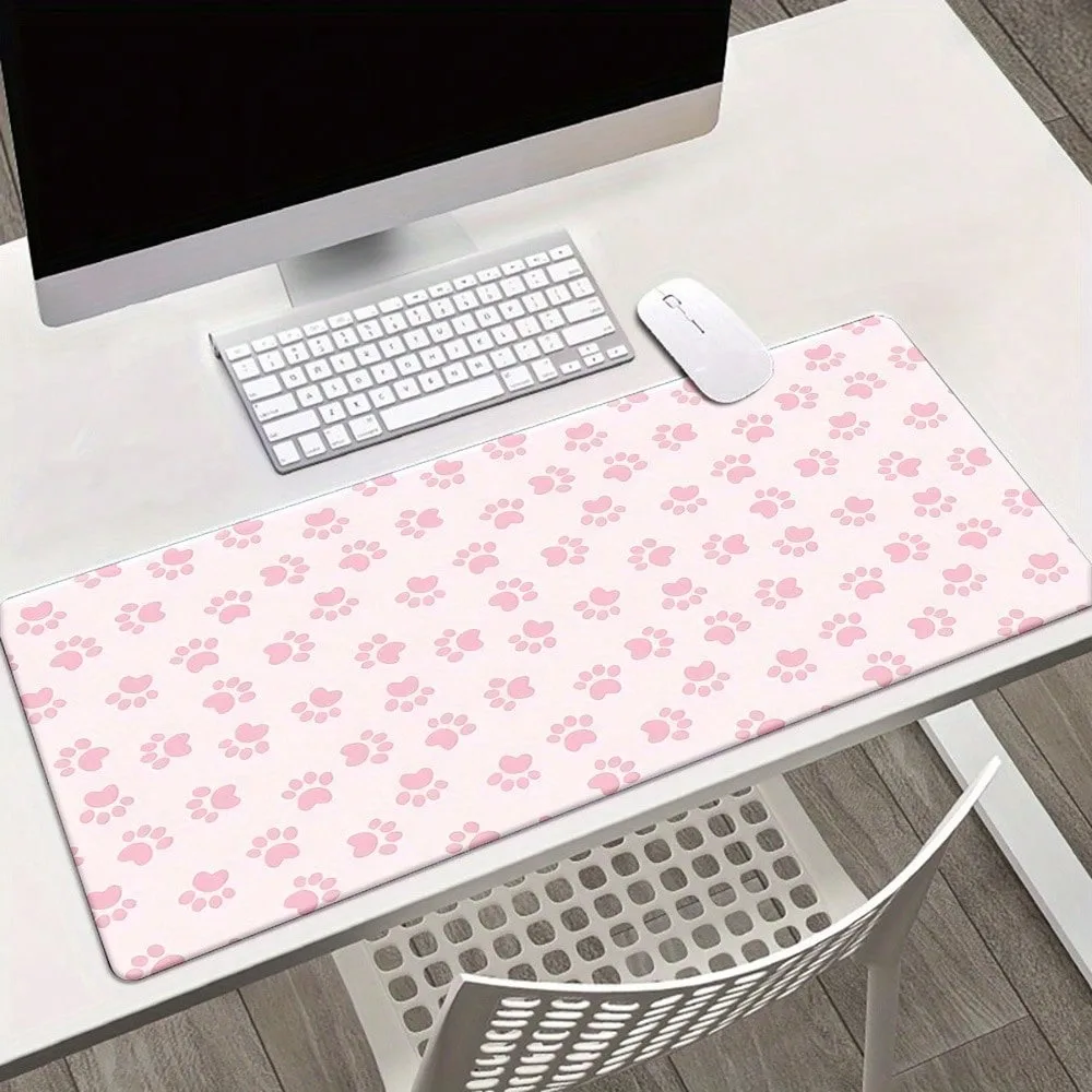 

Pink Paw Print Desk Pad ，Large Rectangular Desk Mat For Office & Home, Gaming Keyboard Mousepads Long Desk Pads