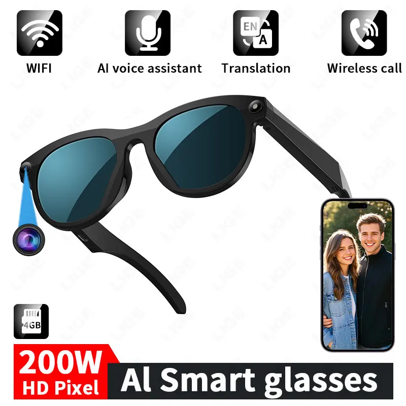 

AI Glasses Video Recording Camera Glasses Anti-shake 290mAh Battery Smart Glasses Voice Assistant Music Control BT Call Glasses