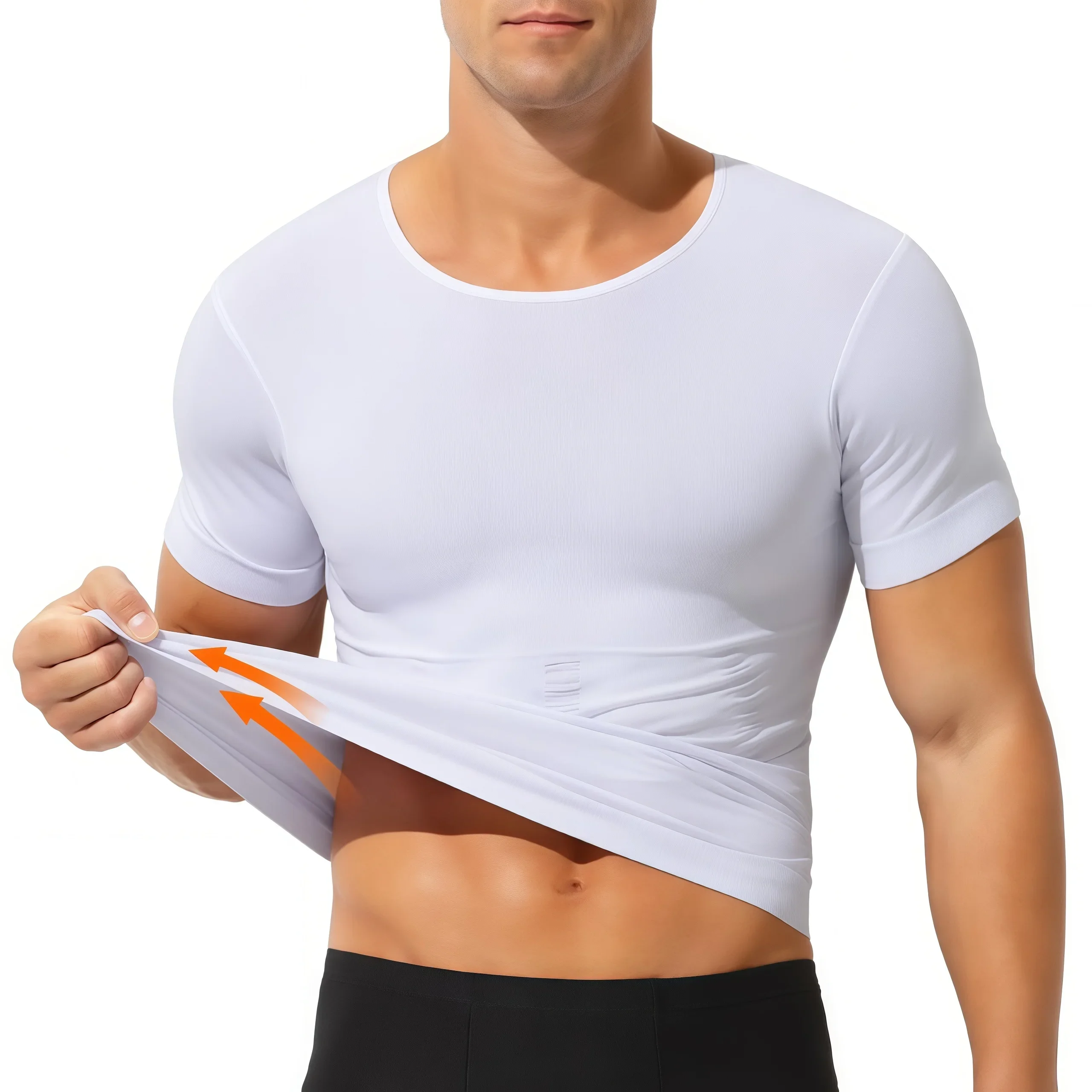 1 Stück nahtloses Kompressionsshirt für Herren, schlankmachendes Bauch-Body-Shaper-Kurzarmshirt, Trainings-Unterhemd für das tägliche Training – Detail 3