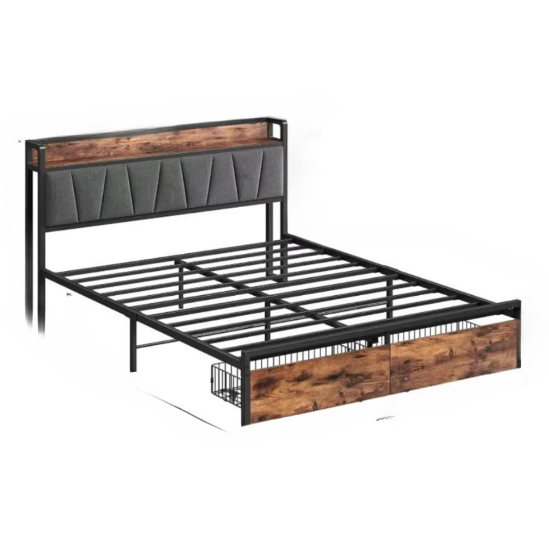 

Hot Search Bedroom Category Modern Creative Iron Wood Bed with Storage Soft Bag Bedside