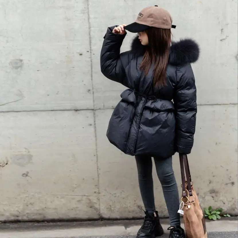 Winter New Girl Down Jacket Children Thicker Warm 90 White Duck Down Outfit Kids Clothes Real Fur Teenage Down Coat Parka Wz987