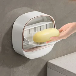 Wall-mounted Soap Dish with Lid, Drain Soap Dish Without Drilling, Soap Storage Rack for Bathroom, Bathroom Accessories