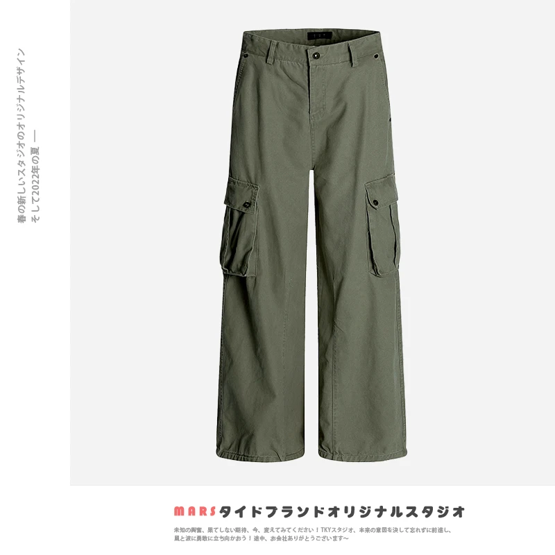 American Retro Loose Straight Leg Work Pants Multi-ket Casual Wide Leg Long Trousers for Men And Women Cleanfit Trendy Brand