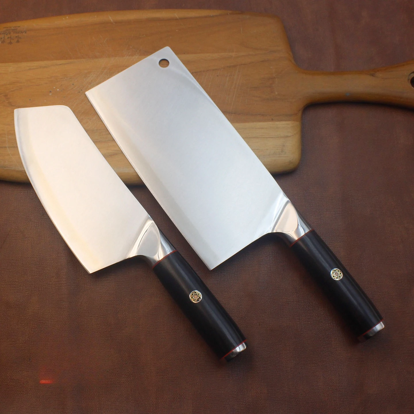 RHON Chinese Meat Cleaver Knife Razor Sharp  DC53 Welding Edge Steel Chopping Rib Small Bone Kitchen Knives Ebony Wooden Handle