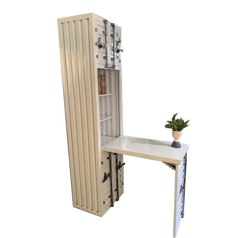 Bedroom retractable folding wrought iron desk bookcase integrated industrial wind invisible