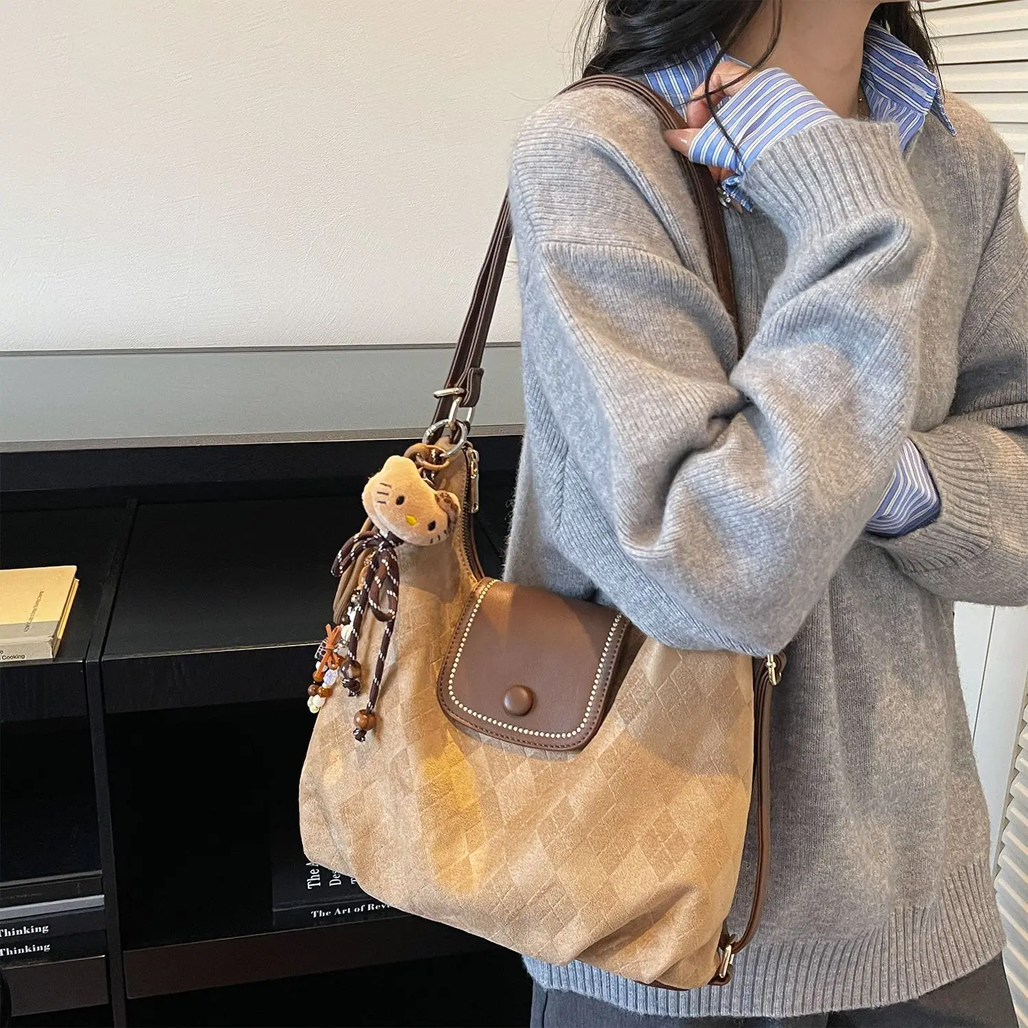 

Стеганая большая сумка в стиле ретро, женская сумка в академическом стиле, многофункциональный рюкзак большой емкости, женские повседневные студенческие сумки на плечо