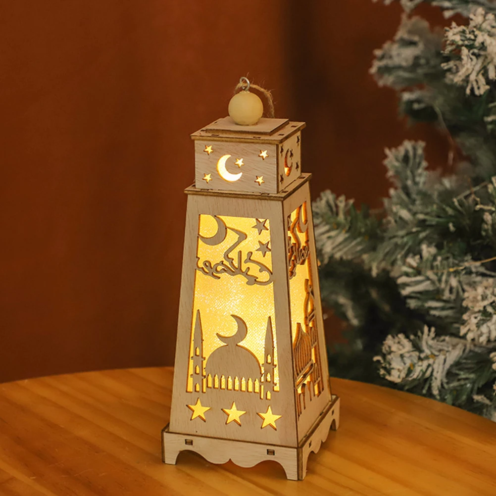

Wooden LED Moon Lamp Hollow Design Bright Color Compact Size Home Eid Ramadan Party Table Decoration Festive Wooden Light