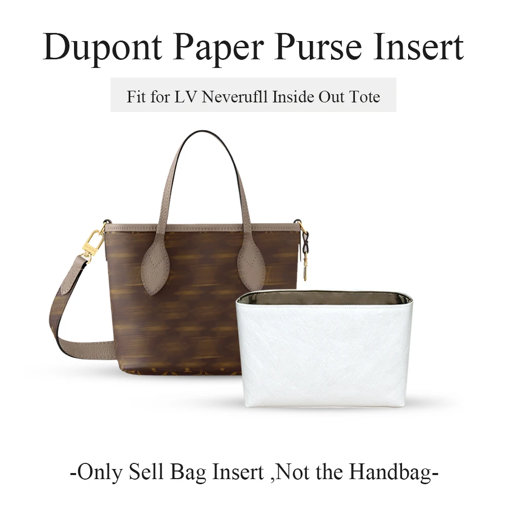 Dupont Paper Purse Organizer Insert Fit for LV Neverufll Inside Out Tote, Zipper Inner Liner Purse Storage Bag Makeup Inside Bag