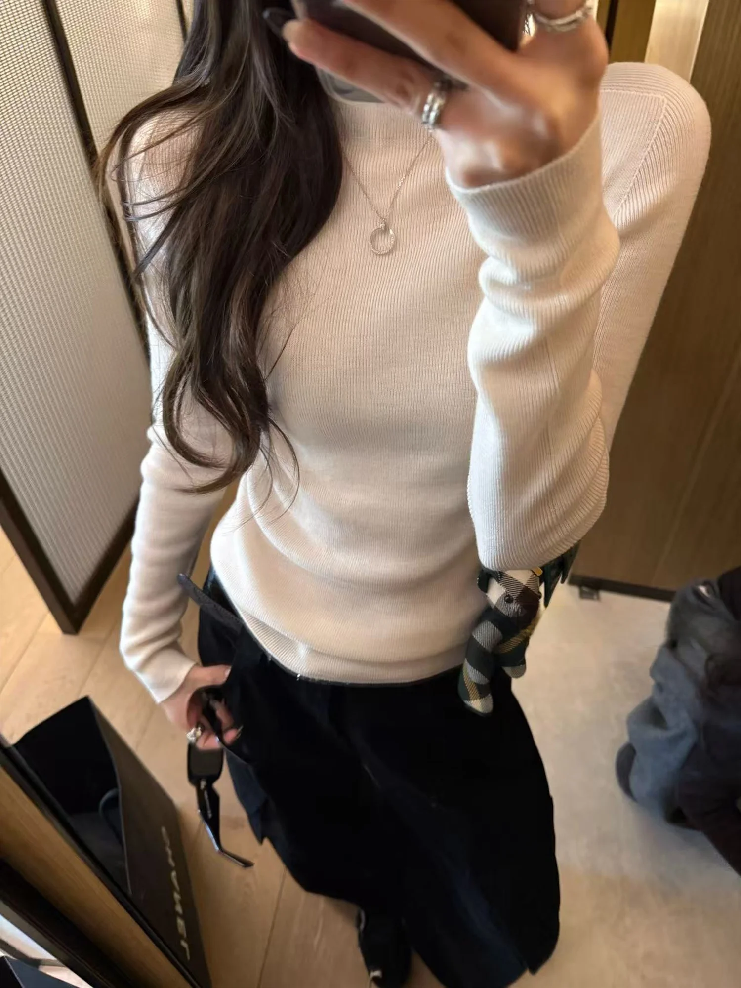 

Superniniyy Sl One-Piece Knitted Woolen Base irt 00% Pure Wool Long Sve Women's T-irt Soft Sle Winter Collection