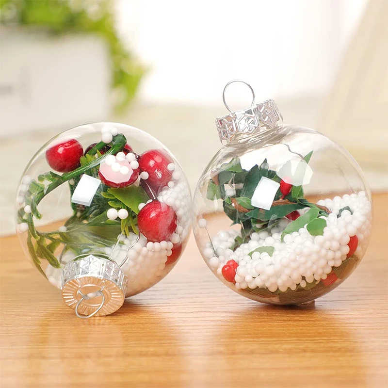 Clear Christmas Ball Plastic Fillable Bauble Xmas Tree Hanging Ornament Pendant Marry Christmas Kids Gift Present Box Decoration