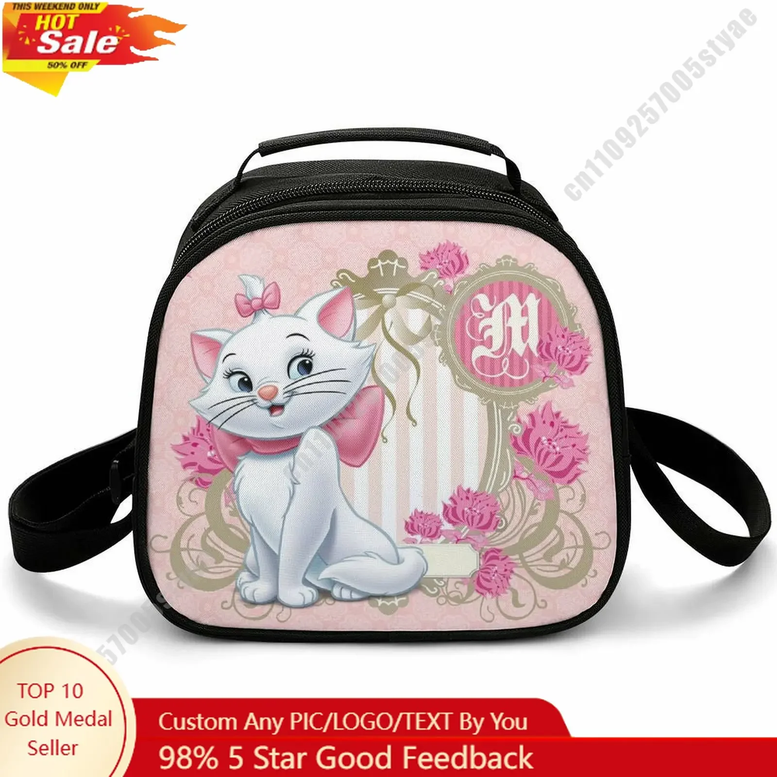 

Marie Lunch Bag Disney Animal Patterns Bento Bag Customizable Name Photo Logo Lunch Box Essential Picnic Bag Cosplay