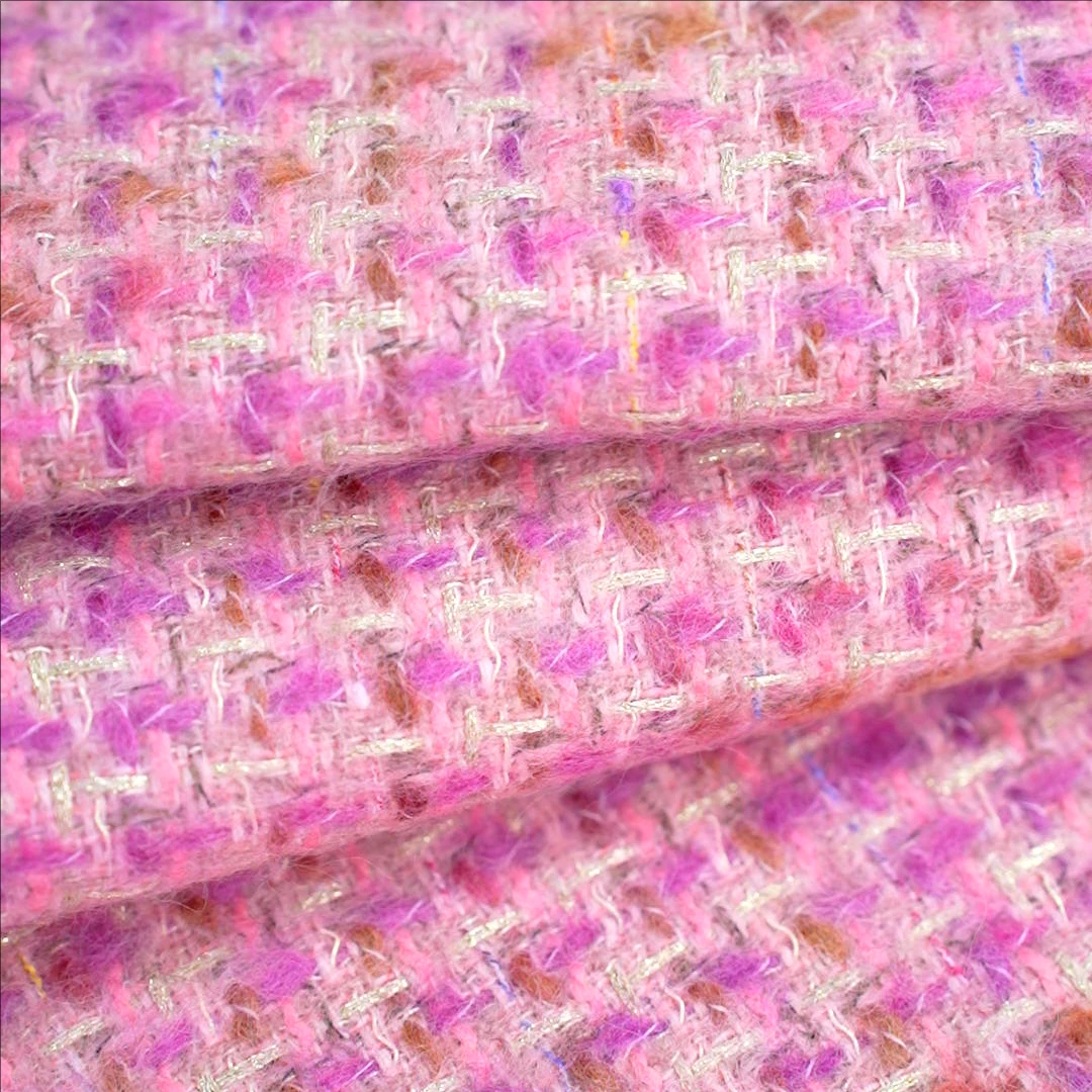 Purple Pink Check Knitted Wool Fabric for Autumn Winter Jacket Coat Dress 150CM Wide 770G/M DIY Sewing Material R1553