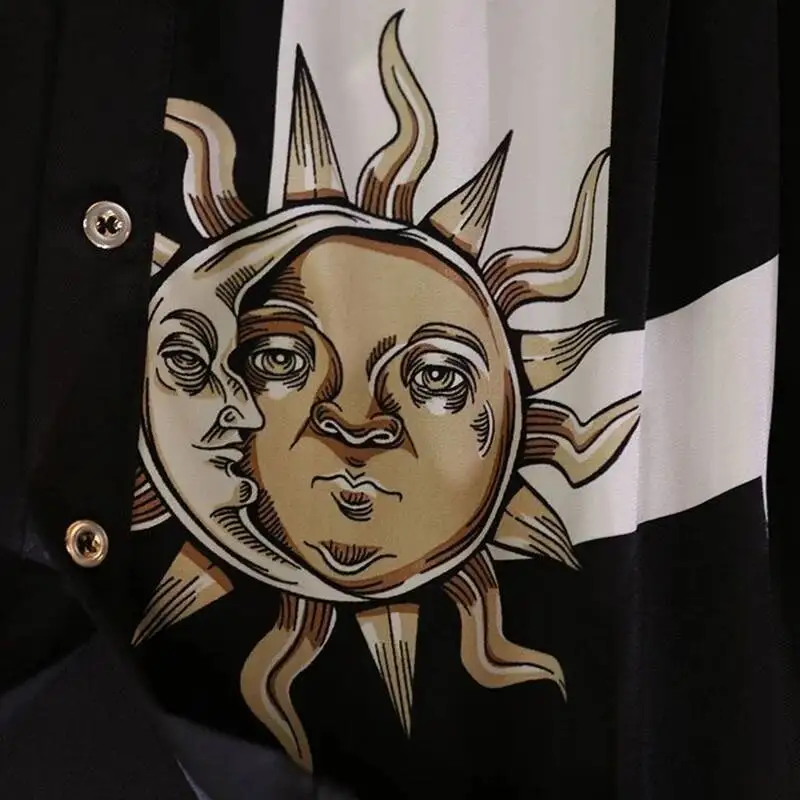 Vintage Print A-Line With Belt Loose Polo Neck Women's Dress Elegant Single-Breasted Knee Length Dresses For Women 2025 Spring