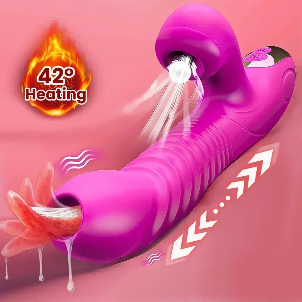 Powerful Thrusting Vibrator Female Clitoris Sucker Vacuum Stimulator G Spot Tongue Licking Dildo Adult Goods Sex Toy for Women