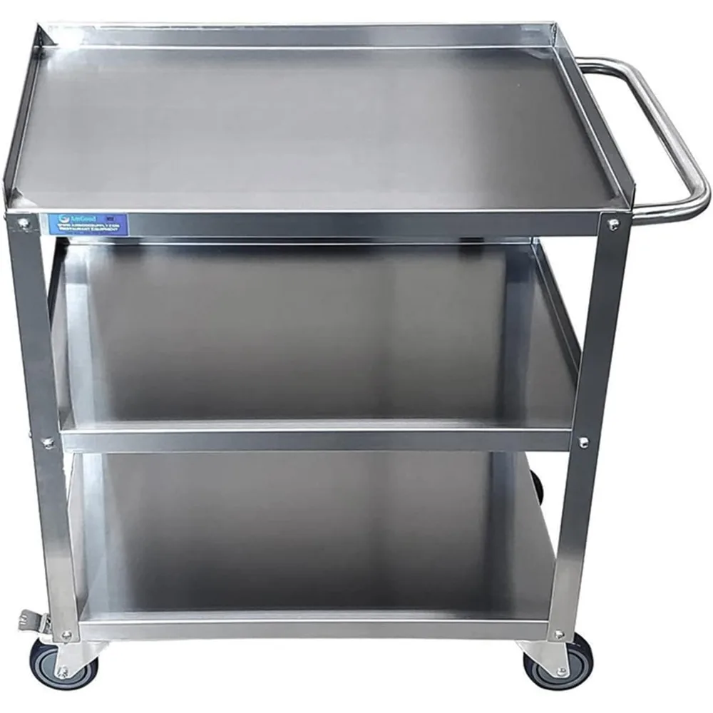 Stainless Steel Utility Cart | 3 Shelf Metal Utility Cart on Wheels with Handle | for Home & Business Use