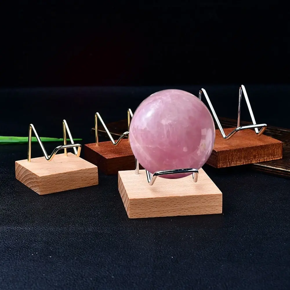 Wooden Crystal Ball Base Craft Agate Stones Sphere Display Stand Metal Arm Photography Props Minerals Relics Rocks Support