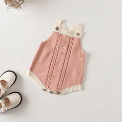 Baby Girl Romper Boho Style Ruffled Jumpsuit Cotton Knitted Bodysuit Cute Knitwear