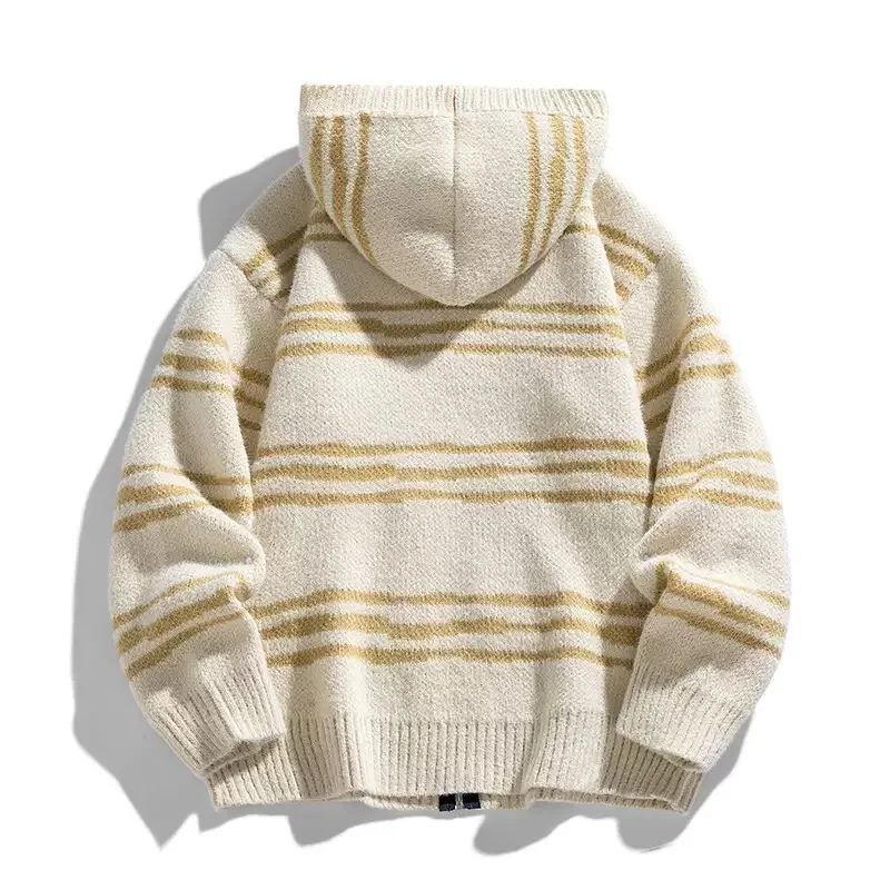 ฤดูใบไม้ร่วง/ฤดูหนาวใหม่แฟชั่น Thicken WARM STRIPES เสื้อกันหนาวผู้ชาย Casual หลวมกีฬาขนาดใหญ่คุณภาพสูงถักเสื้อ