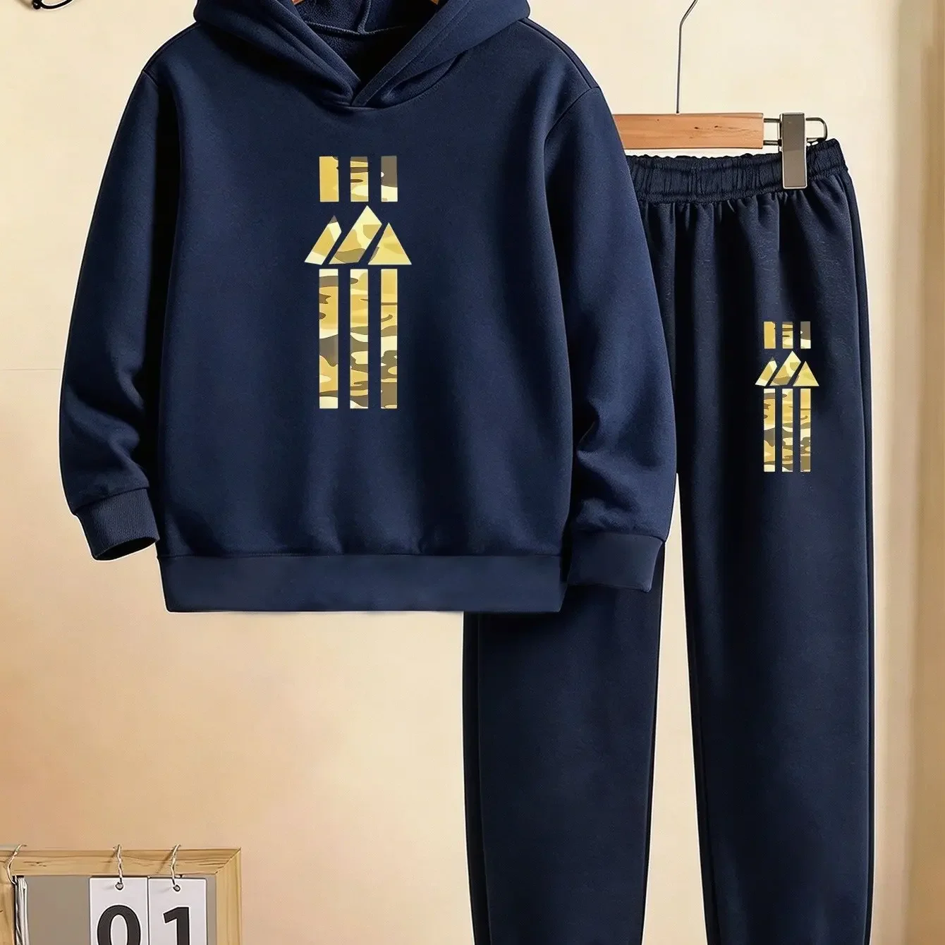 2026 letter printed sportswear set men's hooded sweatshirt long pants set spring and autumn winter warm suit view 4