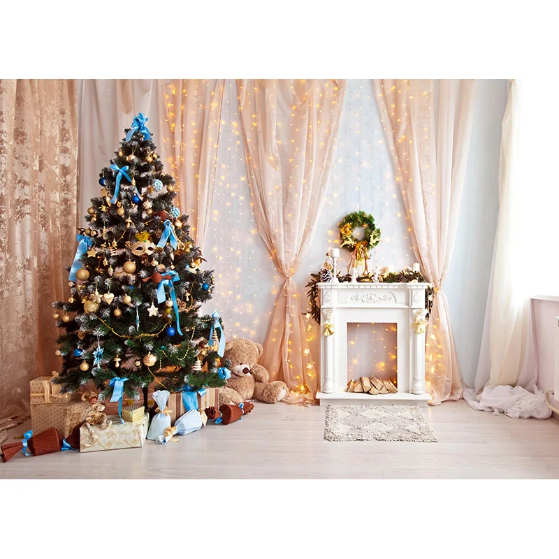 NITREE Christmas Photography Background  Christmas Tree Fireplace Portrait Backdrops For Photo Studio Props DYH-48