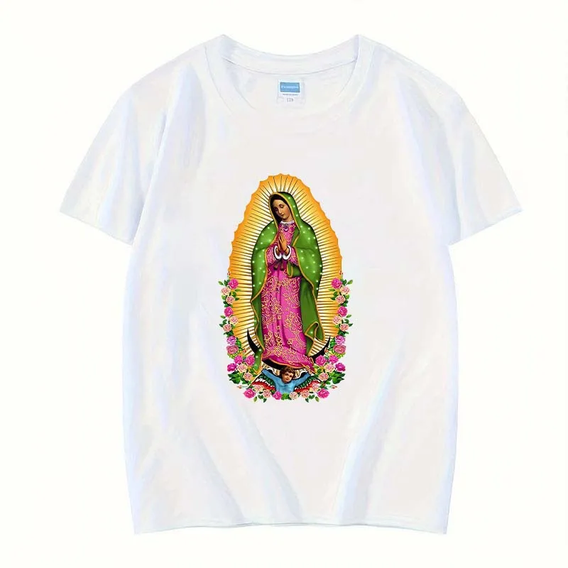 

Our Lady of Guadalupe Fashion Novelty Women Casual Streetwear Clothing Male and Female 100% Cotton Short Sleeve T-Shirt