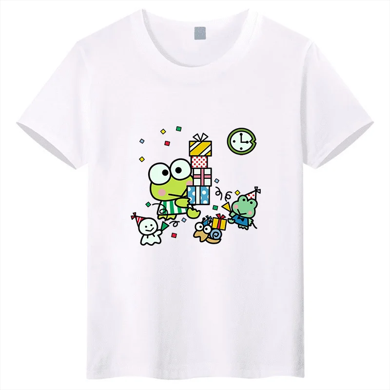 

2026 New Summer Big Eyed Frog Pattern Printed Children's T-shirt Round Neck Pure Cotton Casual Sports Short Sleeved Shirt