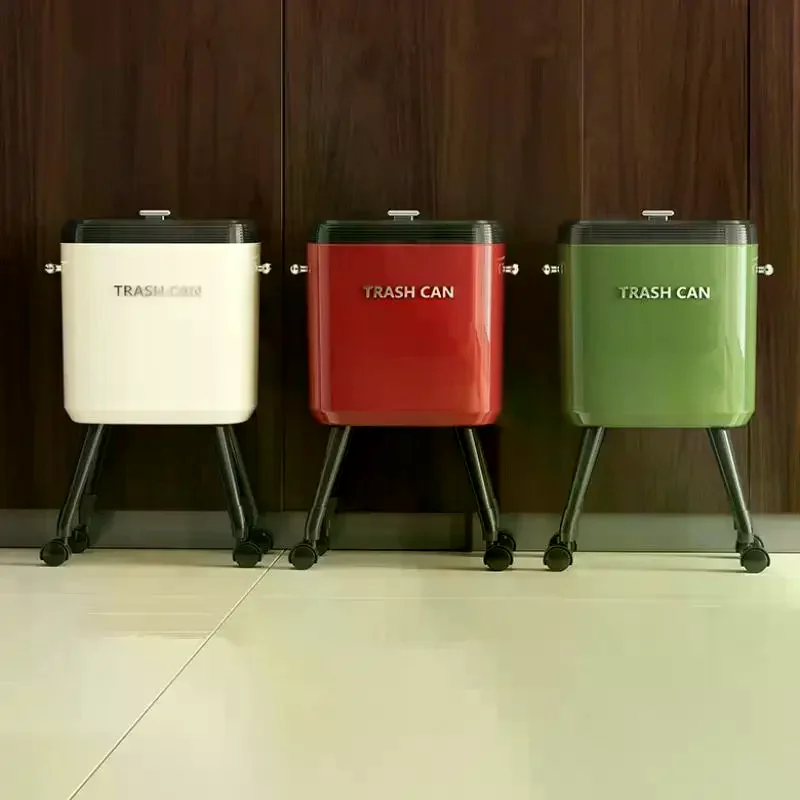 No-Bend High-Leg Trash Can With Press-to-Open Lid - Large Capacity Oval Kitchen & Living Room Bin, Durable Plastic