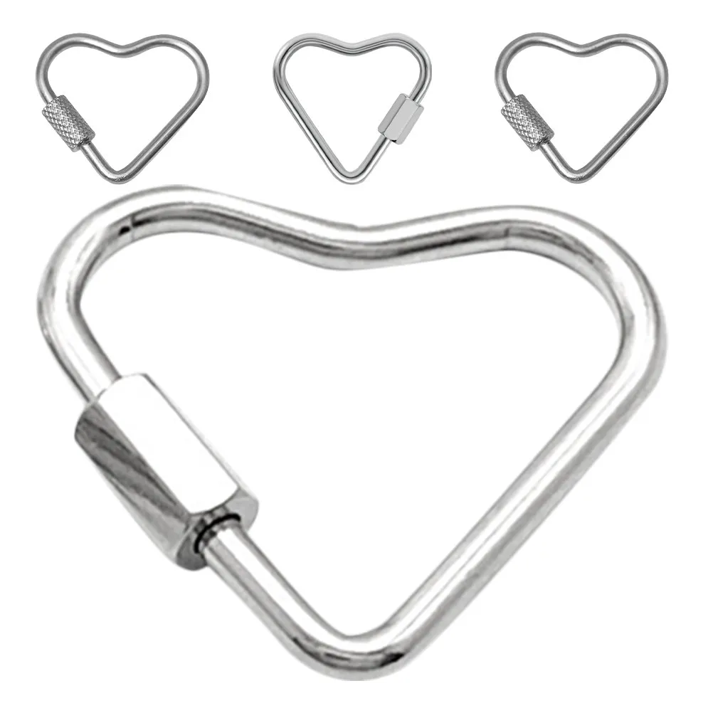 Stainless Steel Heart Carabiner Clips 4 Pack 23mm Snap Hooks for Necklace Making Keys Camping Travel