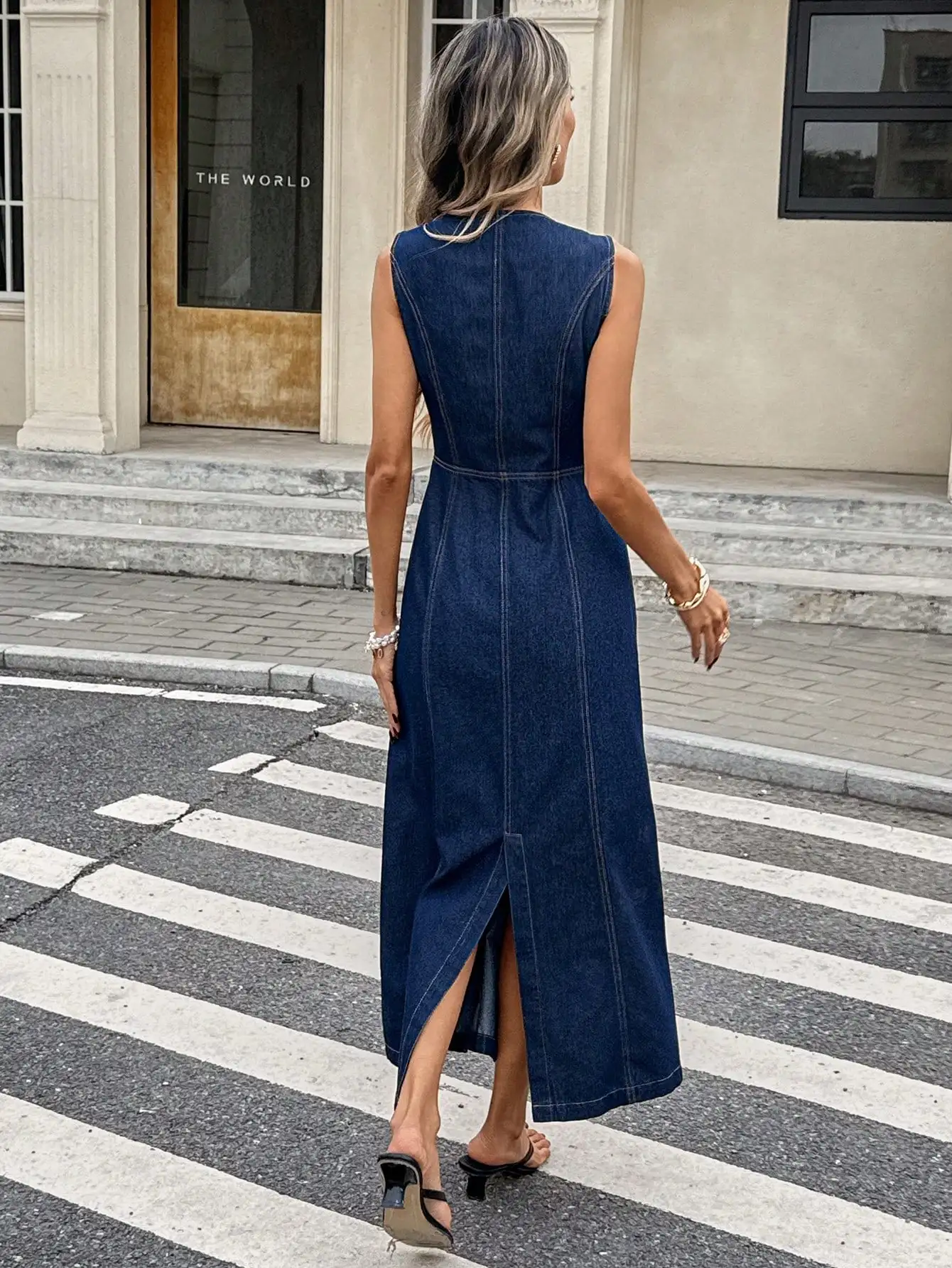 

Elegant Pearl Button Tweed Dress For Women Sleeveless A-Line Formal Party Dress