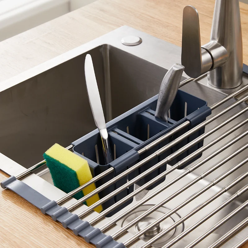 

Stainless Steel Sink Dish Drying Rack with 3Basket & Cutlery Holder, 13/17 support poles Over Rustproof Kitchen tools Sink Shelf