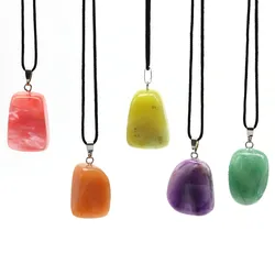 Natural Crystal Tumbled Stones Pendants Irregular Gemstone Necklaces Amethyst Rose Quartz Healing Chakra Charms Gift DIY Jewelry